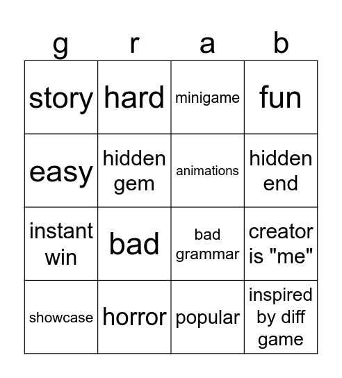 grab card Bingo Card