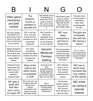 Isekai Bingo Card