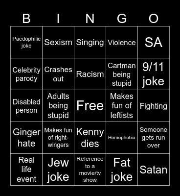 South Park bingo Card