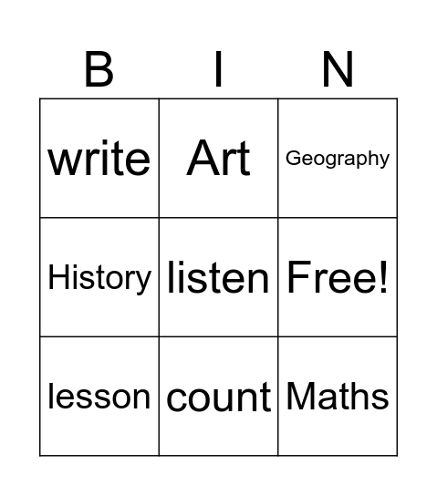 school Bingo Card