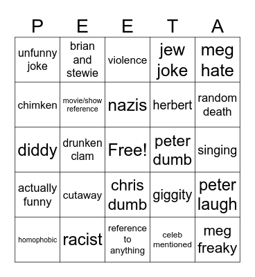 Family Guy Bingo Card