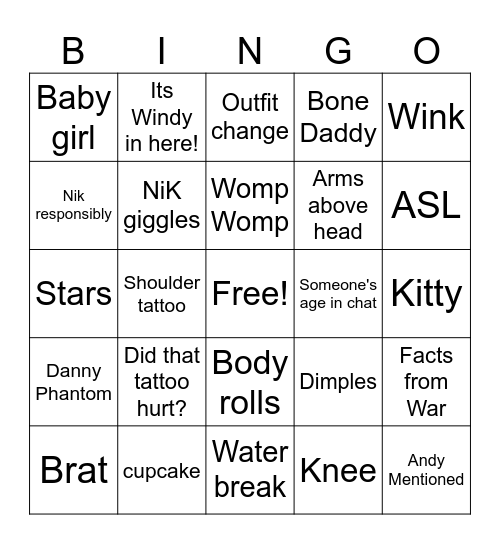 NiK Bingo Card