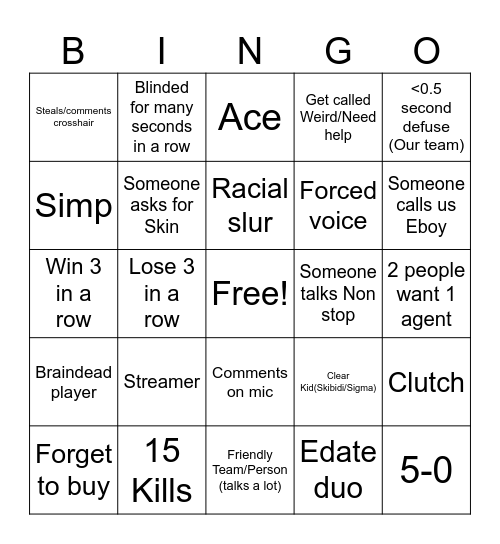 Valorant Bingo Card