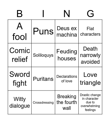 Shakespeare Bingo Card