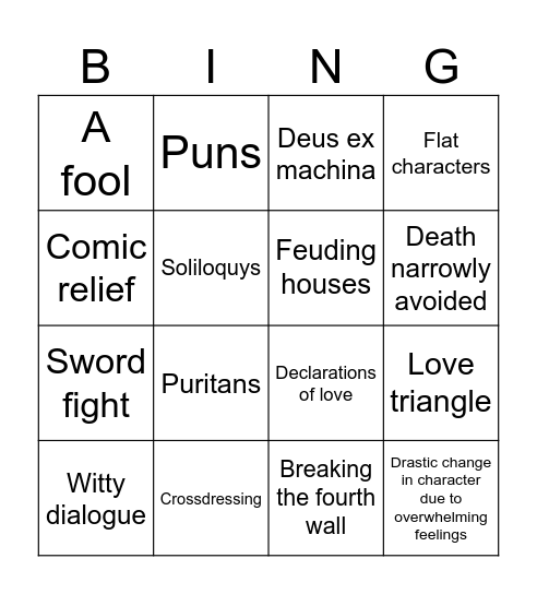 Shakespeare Bingo Card