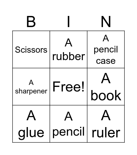 Back to school Bingo Card