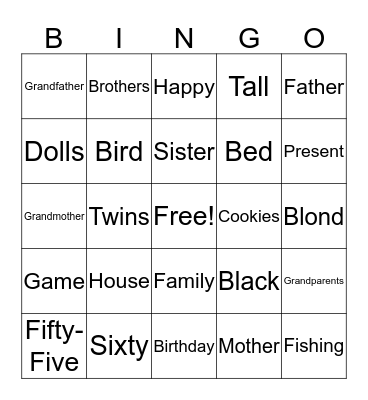 Family Bingo Card