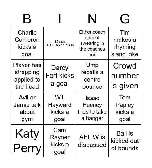 Grand Final Bingo Card