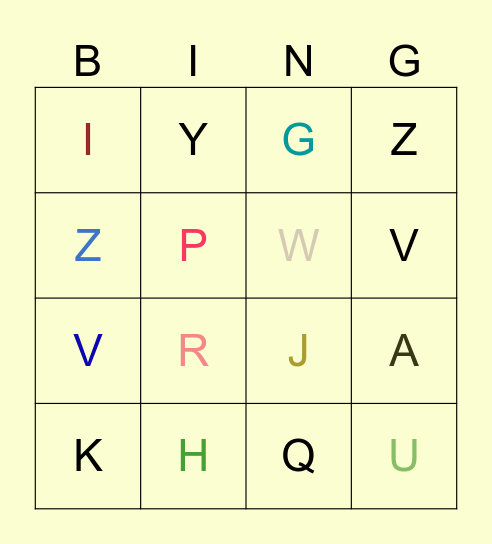 ALPHABET Bingo Card