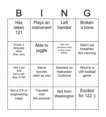 Untitled Bingo Card
