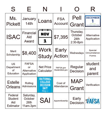 Financial Aid Bingo Card