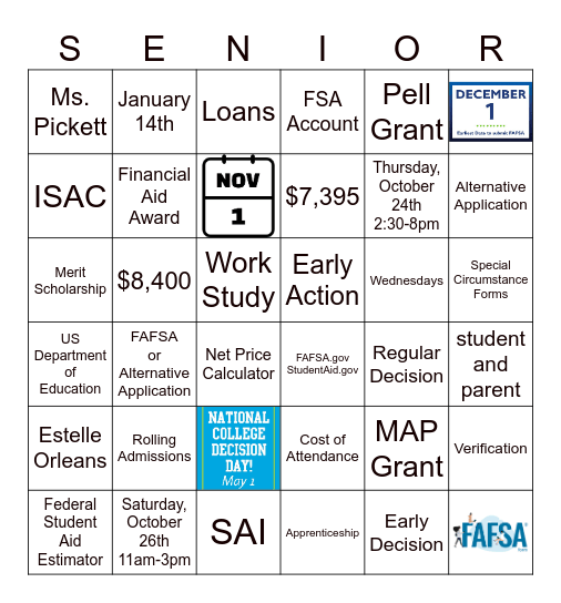 Financial Aid Bingo Card