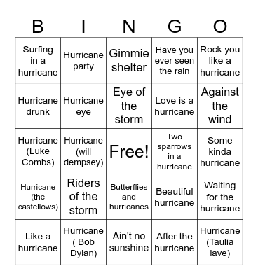 Hurricane Bingo Card