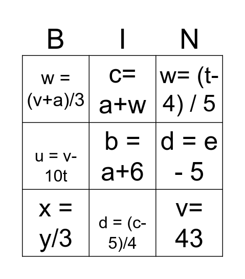 Changing the Subject Bingo Card