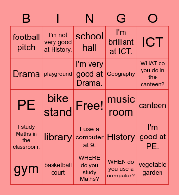 Time for school Bingo Card