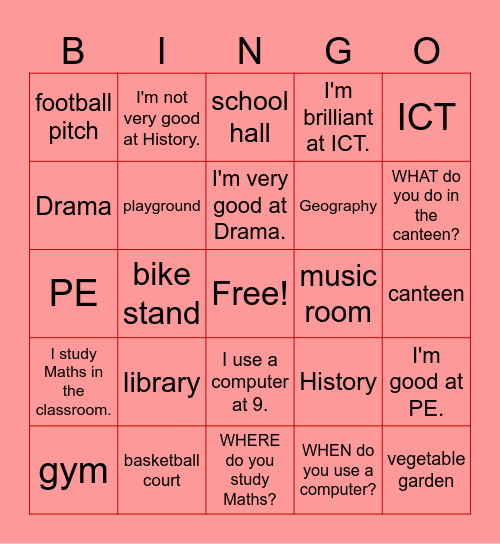 Time for school Bingo Card