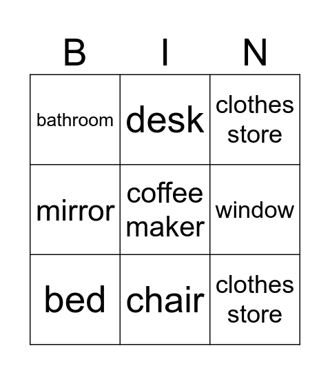 Vocabulary Bingo Card