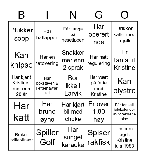 Mingel Bingo Card