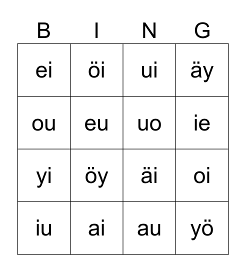 Diftongit Bingo Card