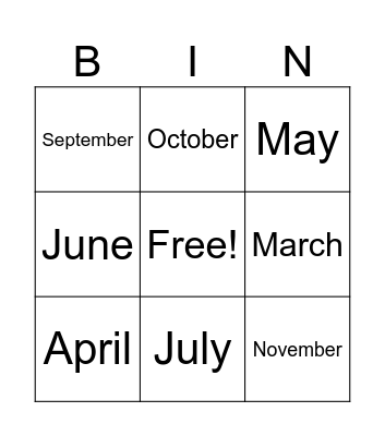 Months Bingo Card