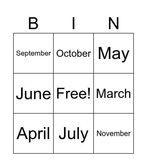 Months Bingo Card