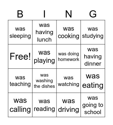 PAST CONTINUOUS - ACTION BINGO ! Bingo Card