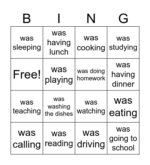 PAST CONTINUOUS - ACTION BINGO ! Bingo Card