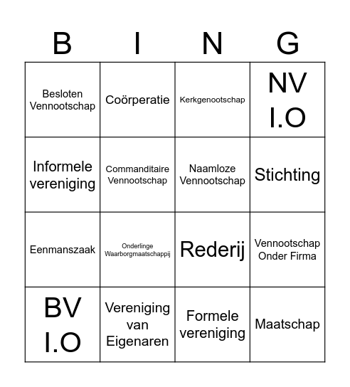 Rechtsvormen Bingo Card