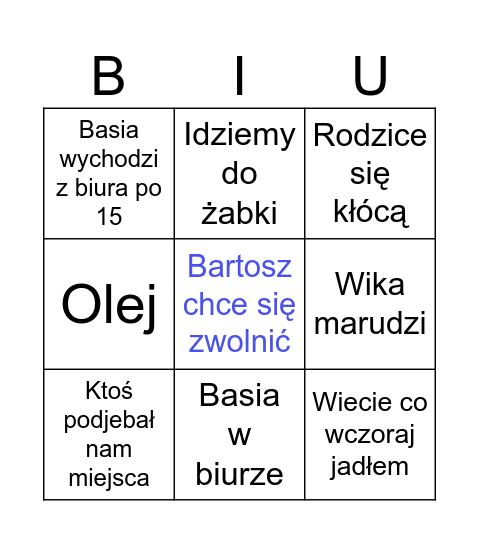 Bingo biurowe Bingo Card