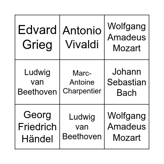 Componisten thema's 1 Bingo Card