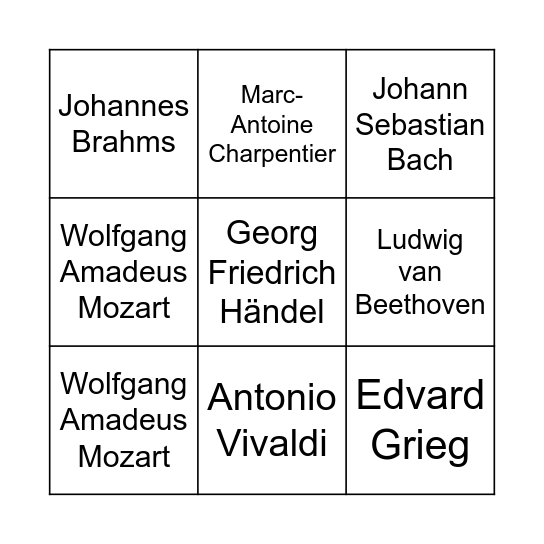 Componisten thema's 1 Bingo Card
