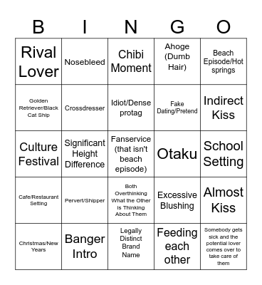 SoL Anime Tropes Bingo Card