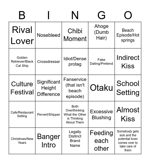 SoL Anime Tropes Bingo Card