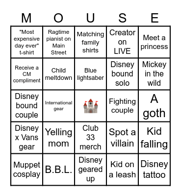 Disneyland Bingo Card