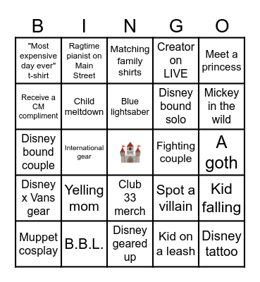 Disneyland Bingo Card