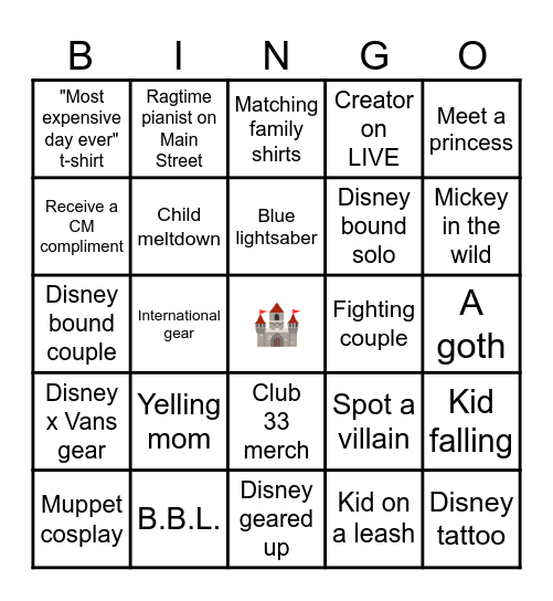 Disneyland Bingo Card