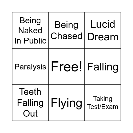 Dreams Bingo Card