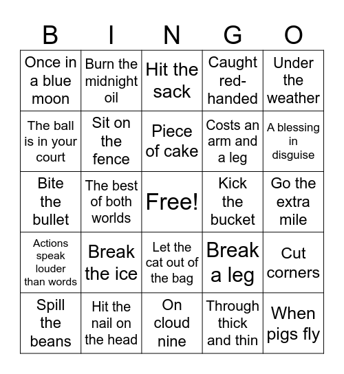 Expressions Bingo Card