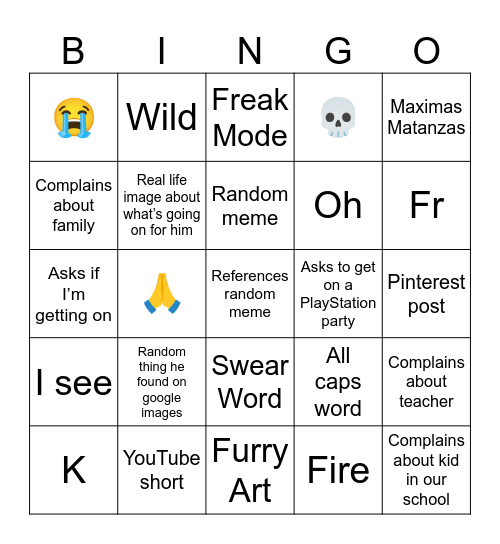 My Best Friend Bingo Card