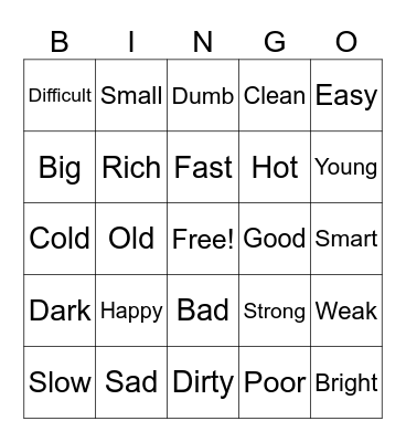 Synonyms Bingo Card