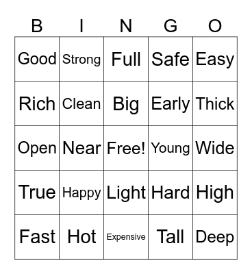 Antonyms (Easier) Bingo Card