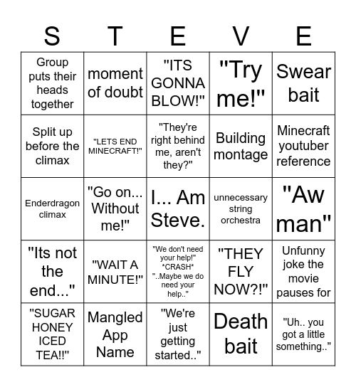 Minecraft Movie Bingo 1 Bingo Card