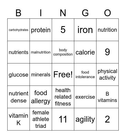 Health Bingo Card