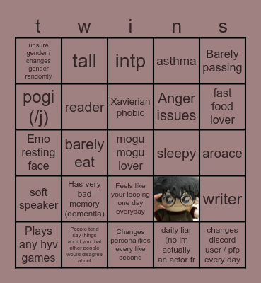 Zuki kinnie / twin bingo card Bingo Card