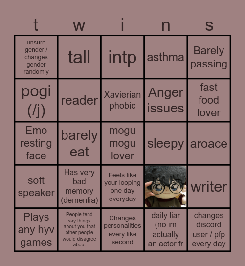 Zuki kinnie / twin bingo card Bingo Card