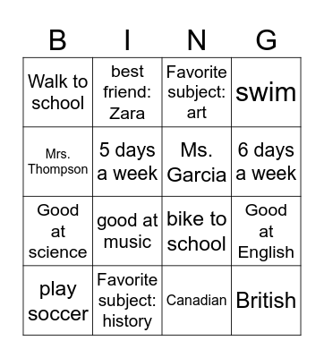 AT SCHOOL BINGO Card