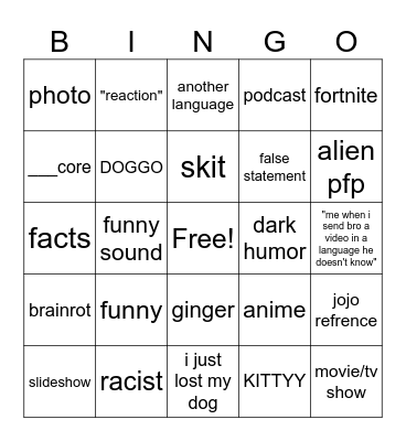 Tik tok bingo Card