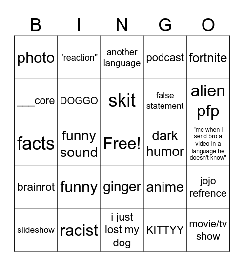 Tik tok bingo Card