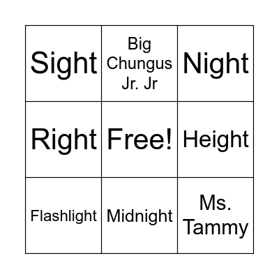 ight spelling Bingo Card