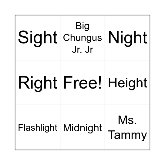 ight spelling Bingo Card